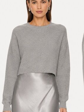 Michael Kors cashmere Light Gray Cropped Crewneck Rib Sweater